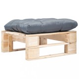 Cumpara ieftin Taburet de grădină din paleți cu pernă gri, natural, lemn