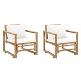 Set 2 Scaune Gradina Bambus cu Perne, Exterior, Relaxare, Rezistent UV, 60x65x72 cm