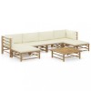 Set mobilier gradina Gossi, 7 piese, bambus, perne alb crem, canapele, taburet, masa
