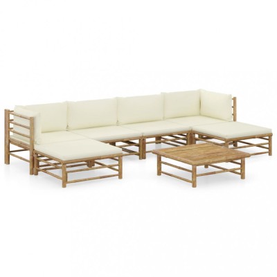 Gossi set mobilier de gradina cu perne alb crem, 7 piese, bambus foto