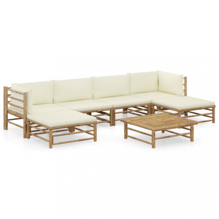 Gossi set mobilier de gradina cu perne alb crem, 7 piese, bambus
