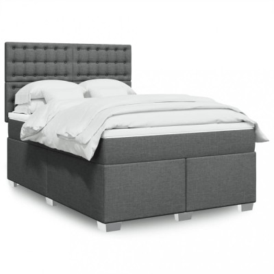 vidaXL Pat box spring cu saltea, gri &amp;icirc;nchis, 140x200 cm, textil 3292826 foto