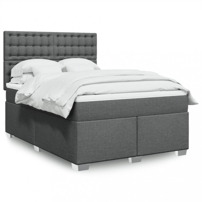 vidaXL Pat box spring cu saltea, gri &icirc;nchis, 140x200 cm, textil 3292826
