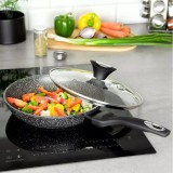 Tigaie din aluminiu cu capac, marmorata, gri, 22cm Klausberg