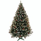 Cumpara ieftin Brad Artificial de Craciun Molid HollyCone cu Fructe Rosii si Conuri Naturale, Verde cu Varfuri Albe 180cm