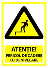 Semn atentie pericol de cadere cu denivelare foto