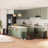 vidaXL Poartă c&acirc;ini pliabilă cu ușă 8 panouri negru 640 cm, lemn plop