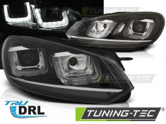 Faruri compatibile cu VW GOLF 6 08-12 U-TYPE Negru Crom LINE DRL foto