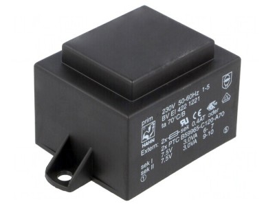 Transformator &amp;icirc;ncapsulat 6VA 230VAC 7,5V 400mA foto