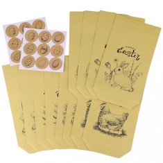 Set de 12 pungi de hartie kraft pentru Paste cu autocolante, pentru bomboane, prajituri, nuci, ciocolata Paste Natur Hartie 145 mm Familie