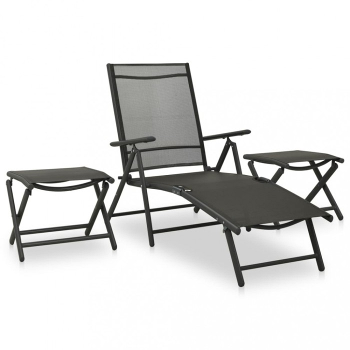 Gossi set mobilier de gradina, 3 piese, negru, textilena si aluminiu