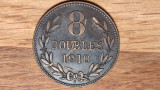 Guernsey - moneda de colectie exotica bronz - 8 doubles 1910 H - rara, 91k ex!