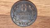 R08 Guernsey - moneda de colectie exotica bronz - 8 doubles 1910 H - rara, 91k ex!, Europa