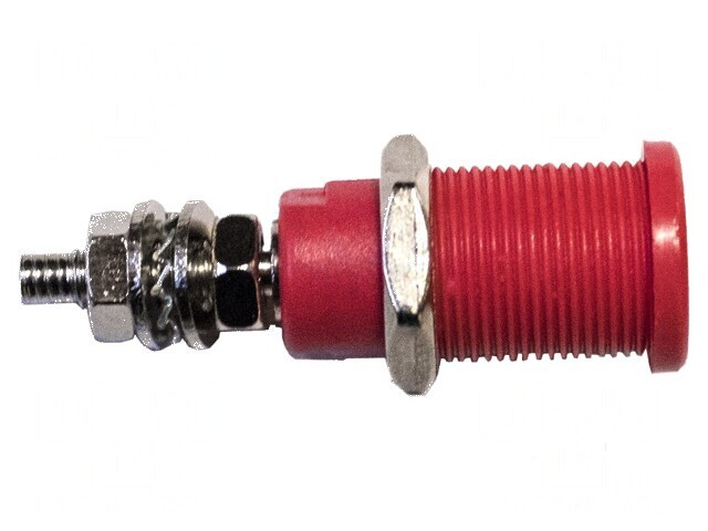 Conector banană 4mm soclu 45A 600V roşu nichelat 39mm