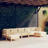 VidaXL Set mobilier grădină cu perne crem, 7 piese, lemn masiv de pin