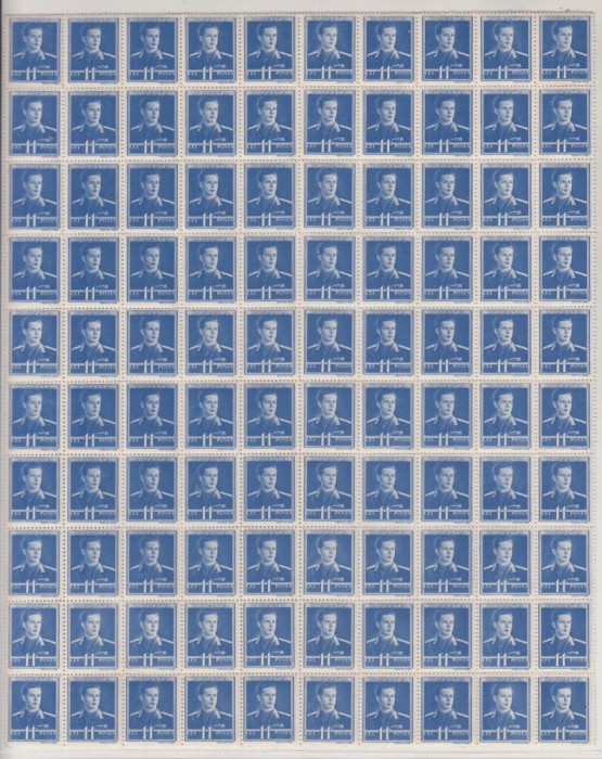 ROMANIA 1943/45 LP 154 REGELE MIHAI I UZUALE FILIGRAN MM VALOAREA 11 LEI ULTRAMARIN COALA 100 TIMBRE STARE MNH