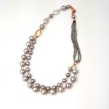 Cumpara ieftin Colier perle cultură gri &amp; labradorit, argint placat aur roz, 45-50cm, Glow, handmade