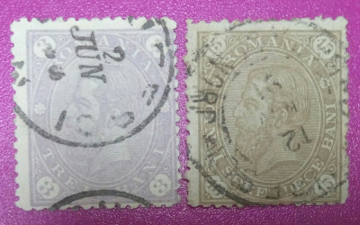 SV * Romania LOT 3 BANI si 15 BANI 1894 CAROL I * EROARE de CENTRARE foto