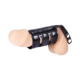 Ham pentru penis MEN&rsquo;S EXPERT Cock Strap with Sheath, ajustabil, pentru jocuri erotice BDSM, negru cu argintiu