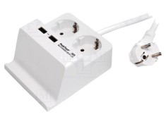 Prelungitor de alimentare PEAKTECH alb 1,5m 16A 230V cu 2 prize EU și 2 USB