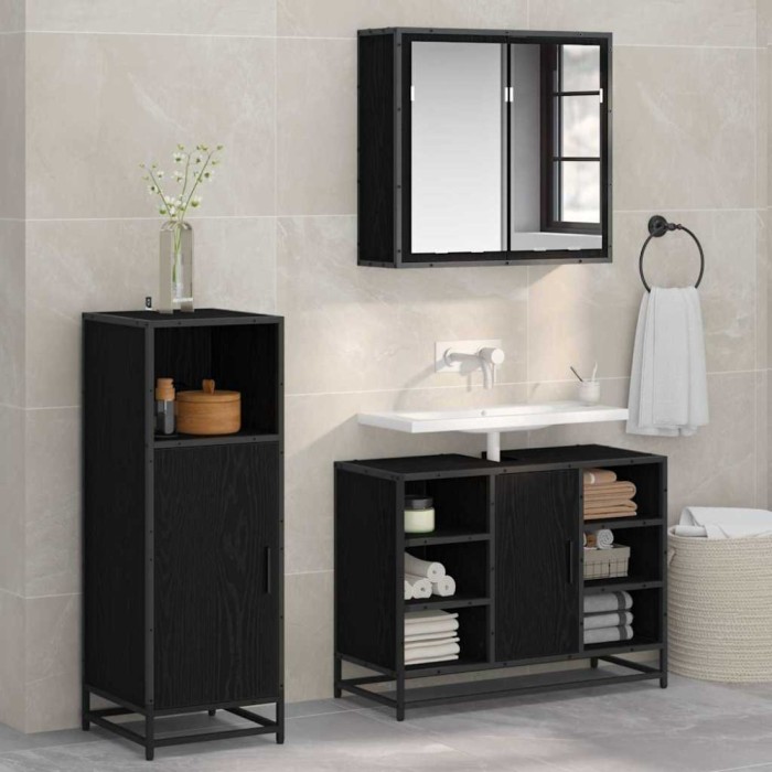 vidaXL Set de mobilier pentru baie 3 pcs Stejar negru 80 x 33 x 60 cm 3402419