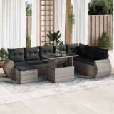 vidaXL Set canapele de grădină, 9 piese, cu perne, gri, poliratan 3326691