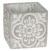 Masca Ghiveci Flori Ceramica Ciment Alb Gri 14x14x14cm, 2L. Ghiveci Decorativ Interior/Exterior. Model Floral Elegant