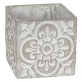 Masca Ghiveci Flori, Model Ceramic, Ciment, Culoare Alb Gri, Dimensiuni 14x14x14cm, Capacitate 2L, Oem