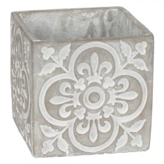 Masca Ghiveci Flori, Model Ceramic, Ciment, Culoare Alb Gri, Dimensiuni 14x14x14cm, Capacitate 2L