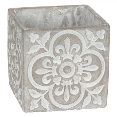 Masca Ghiveci Flori, Model Ceramic, Ciment, Culoare Alb Gri, Dimensiuni 14x14x14cm, Capacitate 2L foto