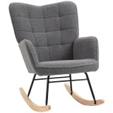 HOMCOM Fotoliu Balansoar Relaxant cu Brațe, Structură din Oțel și Picioare din Lemn de Fag, 71x98x101 cm, Gri &Icirc;nchis | Aosom Romania