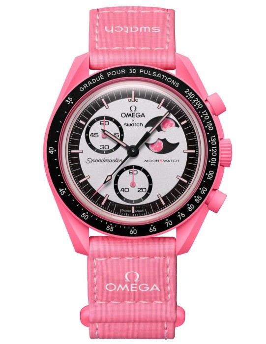 CEAS SWATCH X OMEGA MISSION TO THE PINK MOON MOONPHASE SPORT CASUAL----CALITATEA 1 !