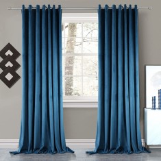 Draperie din catifea cu inele negre, Madison, 150x245 cm, densitate 700 g/ml, Sky, 1 buc