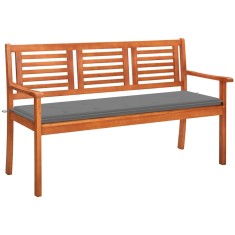 vidaXL Bancă grădină 3 locuri, cu pernă, 150 cm, lemn masiv eucalipt 3060997