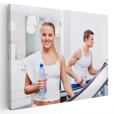 Tablou exercitii pe banda sala fitness Tablou canvas pe panza CU RAMA 80x120 cm foto