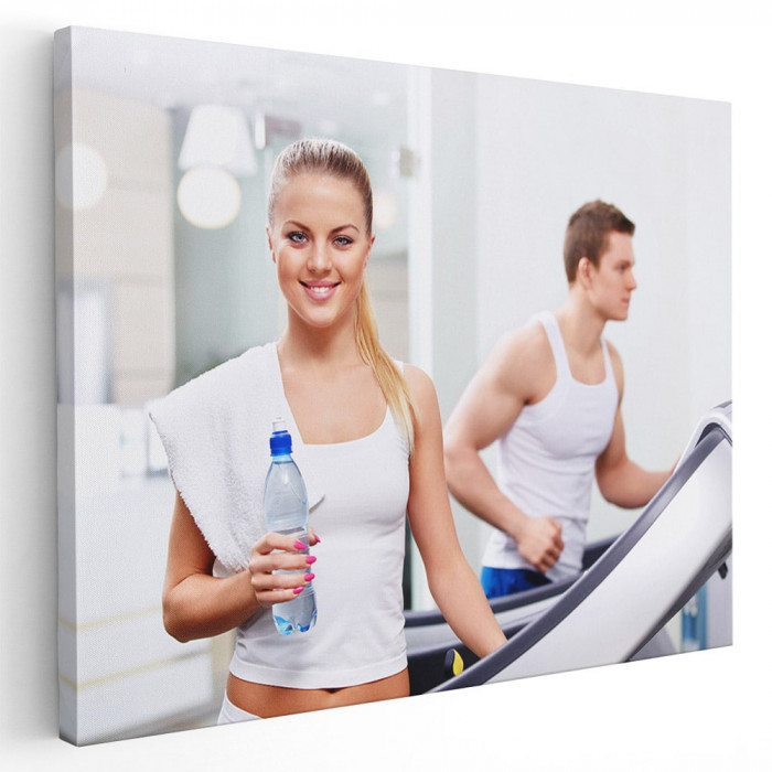 Tablou exercitii pe banda sala fitness Tablou canvas pe panza CU RAMA 80x120 cm