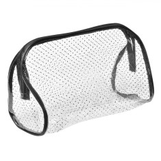 Portfard Transparent Valiza, Fermoar, Plastic, Buline Negre, Dimensiuni 28.5x17x11cm foto