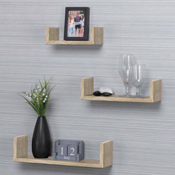 Set Rafturi de Perete, Model Rafturi cu Forme, Bej, 3 Bucăți, Dimensiuni 42.5x10.2x10.2cm, 35.5x10.2x8.7cm, 22.5x10.2x7.2cm