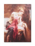 Tablou canvas, Tanara cu esarfa rosie, 70x50cm, gata de agatat pe perete