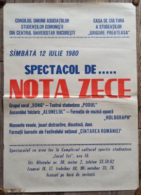 Afis Spectacol de nota zece, 1980 foto