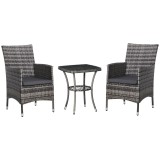 Set de mobilier de balcon Outsunny pentru 2 persoane, Set de scaune din ratan, Set de mobilier de grădină Polyrattan, Gri &icirc;nchis | Aosom Romania