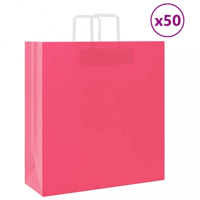 vidaXL Pungi de h&amp;acirc;rtie 50 buc cu m&amp;acirc;nere roz 45x17x48 cm 4101891 foto