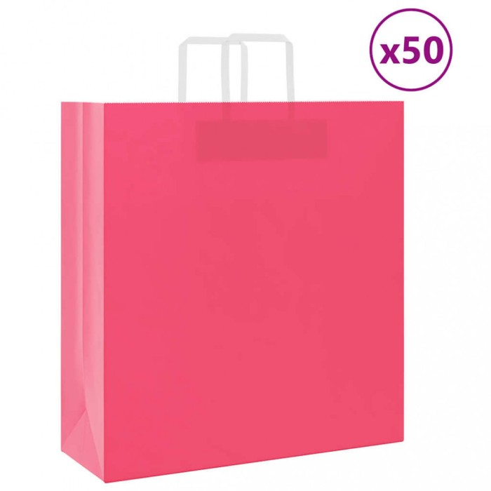 vidaXL Pungi de h&acirc;rtie 50 buc cu m&acirc;nere roz 45x17x48 cm 4101891