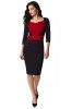 Rochie Office Bodycon Dama, Negru/Rosu, Maneca 3/4, Talie Cambrata. Marimi S/M, M, L, XL