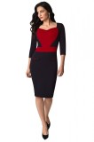 Rochie Office Bodycon Dama, Negru-Rosu, Maneci 3/4, Talie Cambrata, S/M, M, L, XL