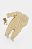 Salopeta Elefant Maneca Lunga Cu Botosei BabyCosy 80% Bumbac Organic si 20% Poliester Stone 3-6 Luni