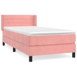 Cumpara ieftin Pat box spring cu saltea, roz, 90x200 cm, catifea