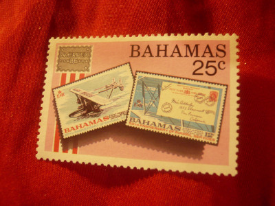 Timbru Bahamas 1986 Expozitia Filatelica Amerpex &amp;#039;86 Chicago ,val. 25C foto