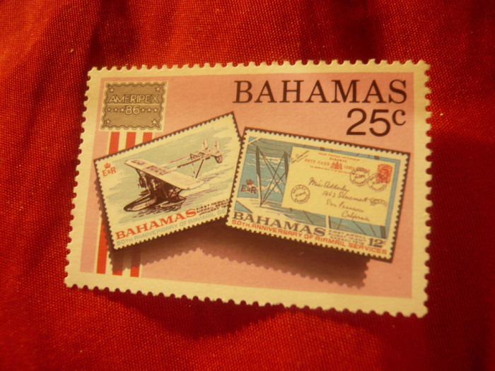 Timbru Bahamas 1986 Expozitia Filatelica Amerpex &#039;86 Chicago ,val. 25C