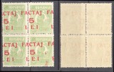ROMANIA 1928 Ferdinand uzuale bust mic timbru 10 Bani supratipar FACTAJ 5 Lei bloc 4 MNH eroare cu deplasare spectaculoasă